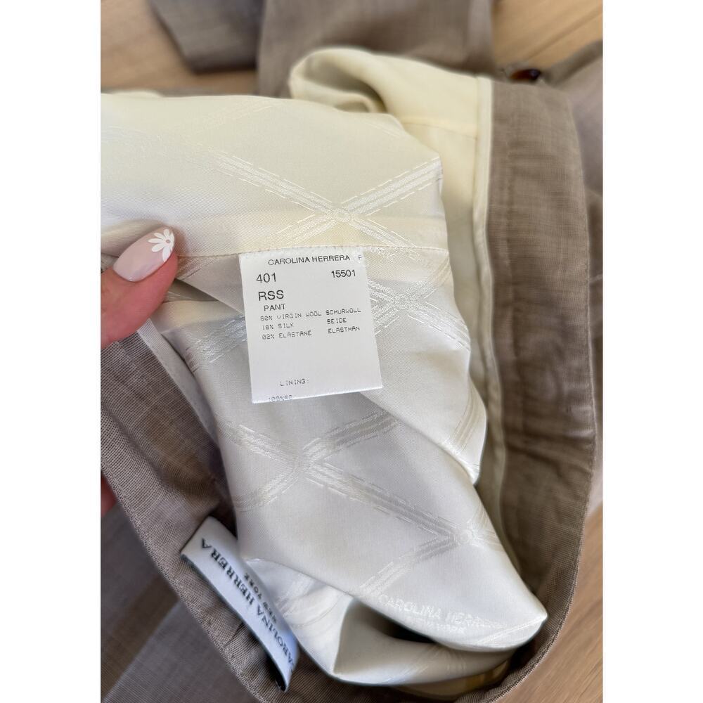 Carolina Herrera Brown Gray Virgin Wool Silk Woven Wide Leg Trouser Pants 14 - Picture 7 of 7